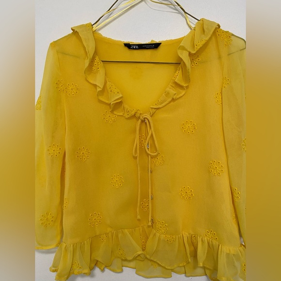 NWOT Zara yellow embroidered blouse - Picture 7 of 10